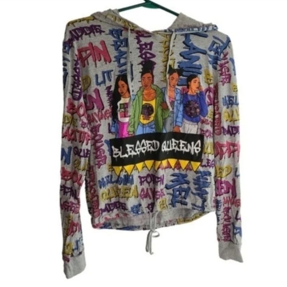 On Fire Tops - Womens on fire blessed queens long sleeve hoodie Size XL